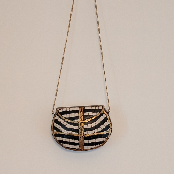 Metal hand crafted clutch in black and white. - Picture 1 of 3